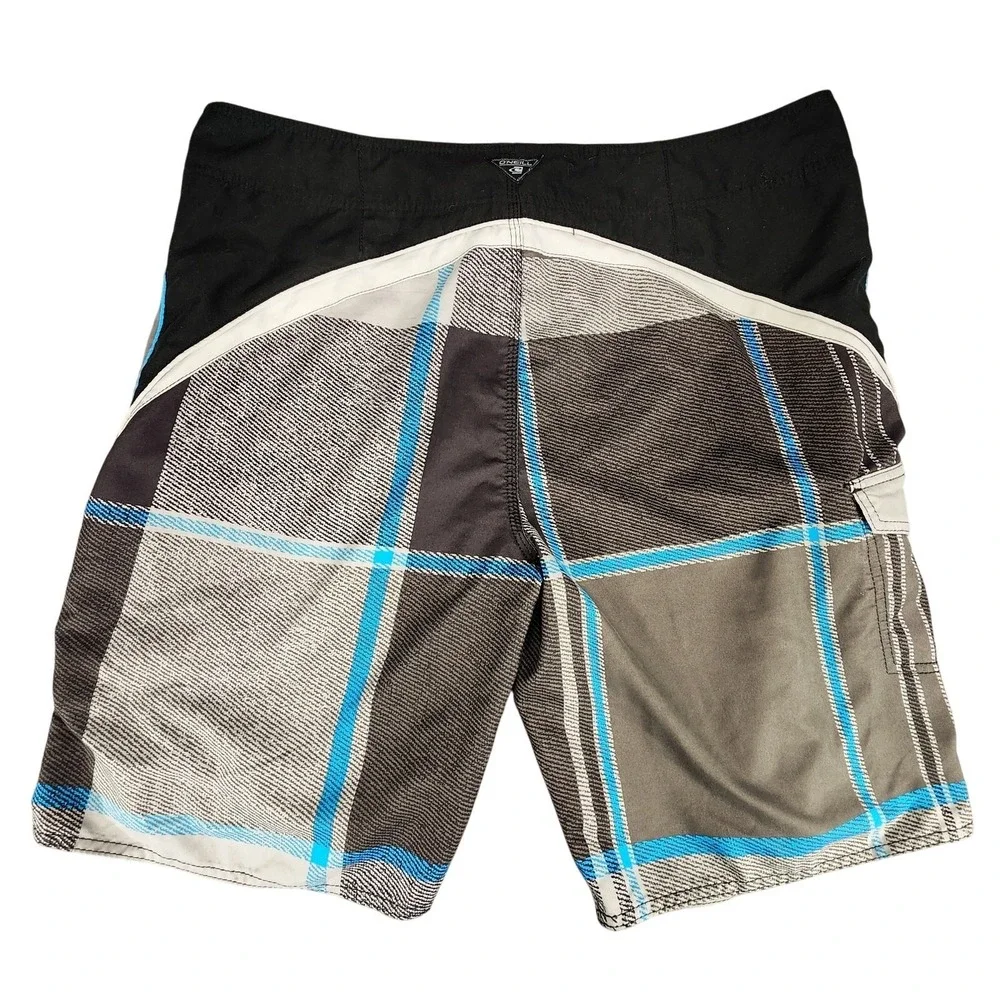 ONeill Board Short sz 40 Men Plaid Blue Black White 10